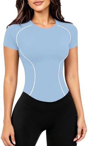 Tenbird Short Sleeve Workout Tops for Women BBL Slim Fit Athletic Gym Shirt