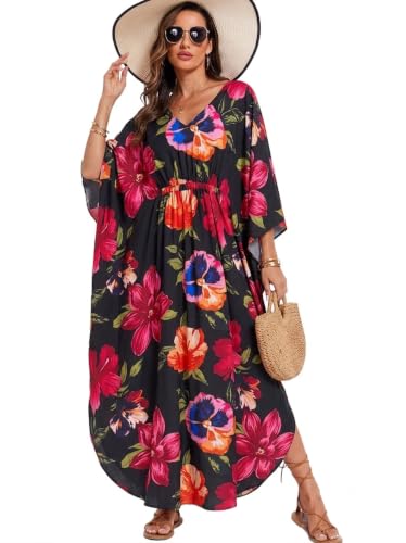 Image of Moss Rose Kaftan Dresses for Women V Neck Summer Swimsuit Cover up Caftan Maxi Beach Dresses