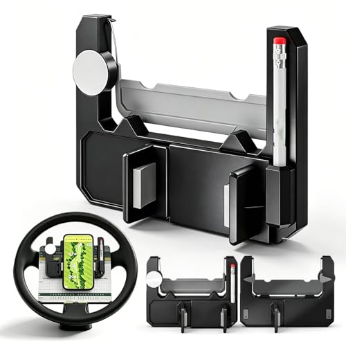 NNBWLMAEE Golf Cart Steering Wheel Phone Holder, Flip Up Phone Mount with Scorecard Slot, 360° Adjustable Golf Steering Wheel Phone Mount, Universal Golf Cart...
