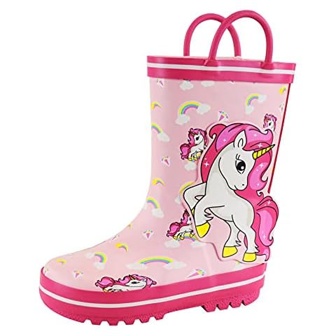 OldPAPA Kids Wellies for Boys and Girls-Waterproof and Ultralight with Carry Handles and Unicorn Pattern-Unisex Toddler Rain Boots UK Size 5-8.5 Cover