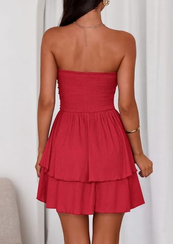 Image of PRETTYGARDEN Women's 2026 Summer Strapless Tube Mini Dress Off Shoulder Smocked Ruffle A Line Flowy Short Party Club Dresses