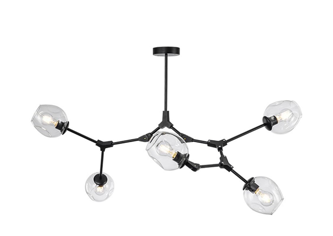 Lustre moderne 5 lumières réglable style haricots magiques or et noir