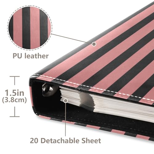 Álbum de fotos DIY adhesivo con cubierta de PU cuero color rosa oscuro con rayas negras, anillado de 3 argollas, 40 páginas, tamaño 11.8 x 11.2 pulgadas miniatura 4