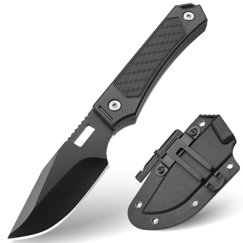 SPITZKANTE EDC Fixed Blade Knife DS-X1, 7'' Full Tang with Sheath, Fire Starter Rod, Horizontal Carry for Everyday Carry, Camping & Hiking