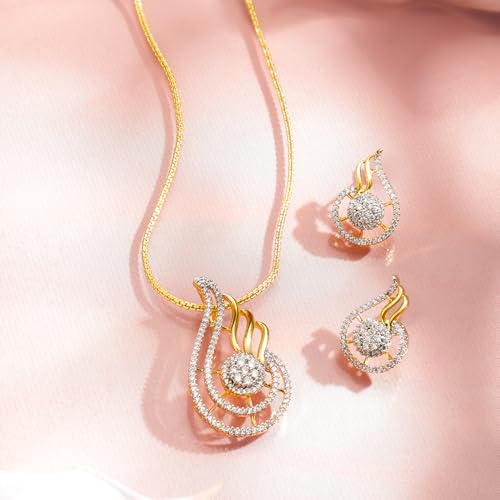 Image of Rubans Pendant Necklace Set American Diamond and Zirconia Gift Jewellery for Women & Girls