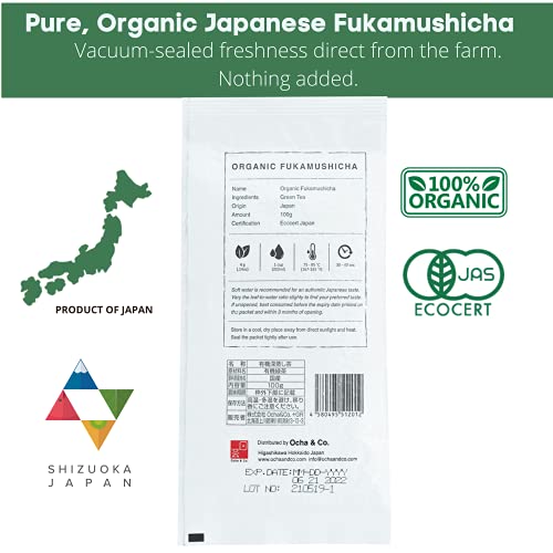 Ocha & Co. Organic Fukamushi Tea - Loose Leaf Japanese Deep Steamed Sencha Green Tea - Intense Taste Tea, 100G/3.5Oz. #TOP1