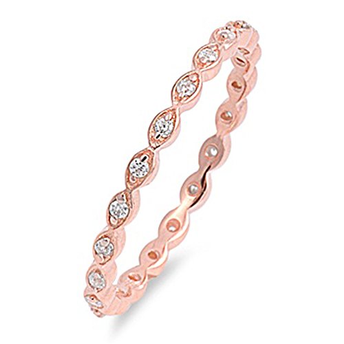 Oxford Diamond Co Sterling Silver Stackable Endless Eternity Ring Cubic Zirconia Sterling Silver Size 2-12 Four Colors Available (Rose Gold Plated-White CZ, 2)
