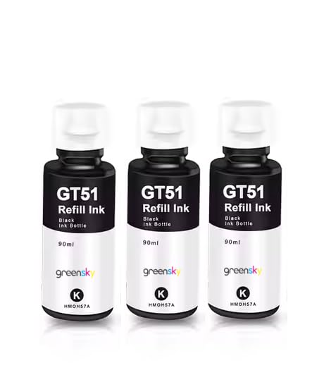 Image of Compatible Inkjet Refill Ink for HP Ink Tank GT51 Black Ink Bottle Series Replacement Ink for HP 310,315,319,410,415,419,450,510,550,610,GT5810 GT5820,GT5811 Printer (Black 90ml 3pc)