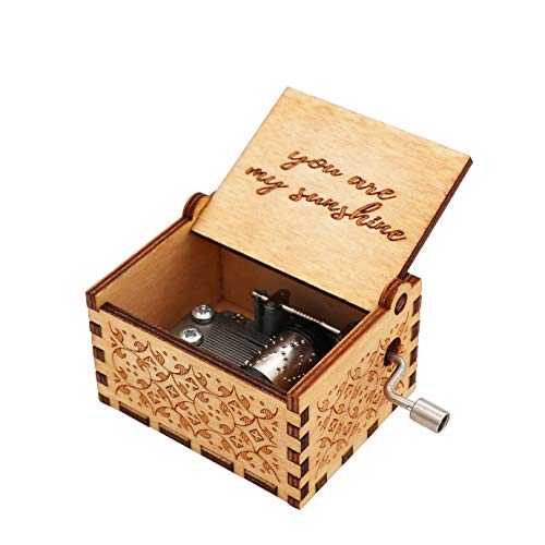 RUYE You are My Sunshine Music Box Wood Personalizable Music Box, Laser Engraved Vintage Wooden Sunshine Musical Box Gifts for Birthday/Christmas Sunshine (Sunshine -1, Small)