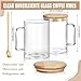 Jingmore 6 Sets 20oz Clear Glass Coffee Mugs Big Glass Mugs with Handles and Lids Large Tea Cups with Wood Lid and Gold Spoon Clear Cup for Latte Espresso Tea Cappuccino Hot Cold Beverages