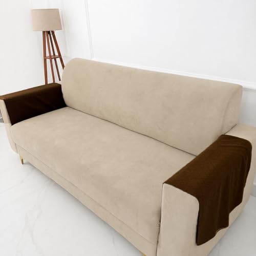 Image of Homerz Premium 'Surya Series' Sofa Cover | Stylish Sofa Protector | Net Fabric | Anti-Stain & Washable Slip Cover Exact Size Antislip (New Jerry Brown, 2 Pc Armrest, Armrest)