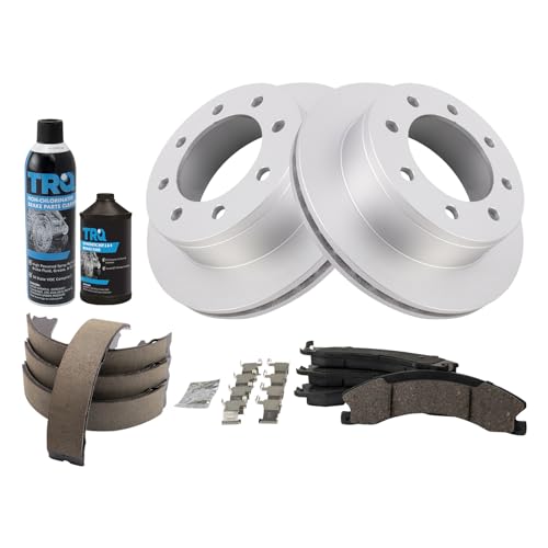 Image of TRQ Rear Brake Pad & Rotor Kit Ceramic Premium G-Coated Compatible with 2009 GMC Savana 3500