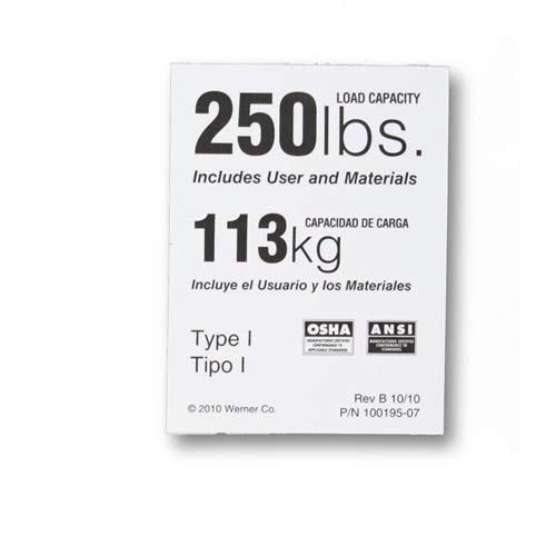 Duty Rating Label Replacement, 250 lb.