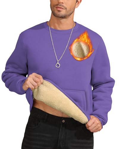 ZITY Mens Fleece Pullover Sweatshirt Sherpa Winter Warm Long Sleeve Thermal Heavyweight Sweaters Underwear Crewneck Tops Purple - image 1