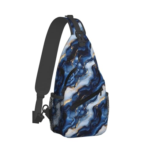 Sac à bandoulière bleu et doré imprimé texturé mixte pour voyage et randonnée