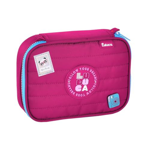 Estojo Luluca Rosa Box Escolar Menina Bolso Organizador 36 Pens