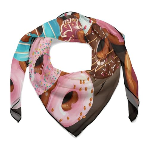 Donuts Head Scarf for Women, 27 Inches Square Scarf, Stylish Exquisite Kerchief for Gift (Individually Packaged)