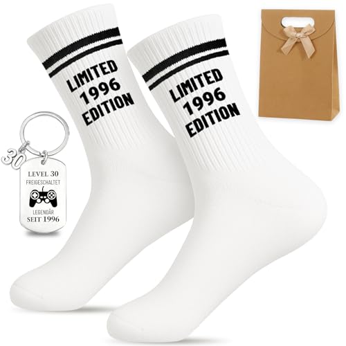 Geschenk 30 Geburtstag Mann Set - Limited 1996 Edition Socken Eu 38-45 & Schlüsselanhänger & Geschenktüte - Lustige 30. Geburtstag Männer Geschenke, 30 Geburtstag Männer Socken Für Geschenkideen