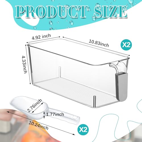 Image of Havawish Ice Storage Bin and Flexible Scoop Set Plastic Freezer Bin with Pull Out Handle Storage Bucket Clear for Container with Scoop(Grey,10.83 x 4.92 x 4.33 in,Classic)