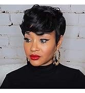 RUISENNA Short Hair Wig Synthetic Curly Wig for Black Women Short Black Pixie Cut Wigs Heat Resis...