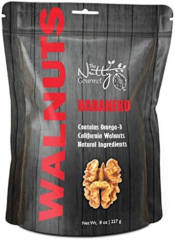 The Nutty Gourmet Habanero Flavored Walnuts - Snacks - Healthy Snacks - Walnuts Nuts - Heart Healthy - Farm Fresh Nuts Walnuts - Walnuts Flavored - 8 oz Pack