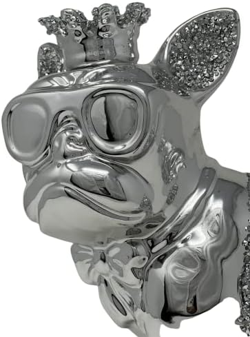 Crystal Crown Bling Crushed Diamond Silver Bull Dog Ceramic Sparkly Crowned Puppy Shelf Sitter Ornament