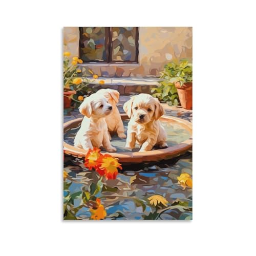 Chiots murale tableau déco salon moderne toile premium 50x75cm
