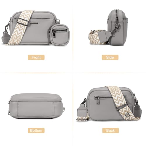 GASSDA Umhängetasche Damen PU Leder Crossbody Bag Handtasche Damen Kleine Taschen mit Abnehmbarem Schultergurt (Grau)