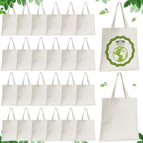 Xuniea 24 Pcs Sublimation Polyester Tote Bag Blank Canvas Bag Bulk Reusable Grocery Shopping Bag Christmas Gift 15 x 16'' (Beige) Cover