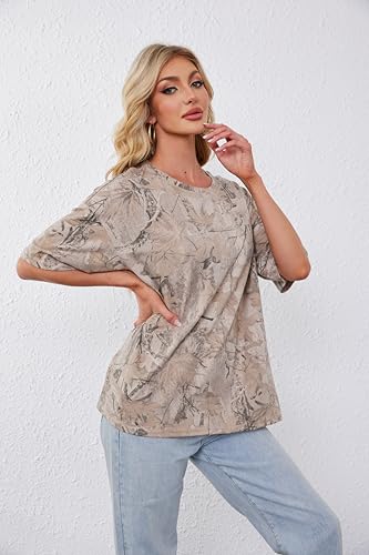 Image of Womens Camo Shirt Oversized Maple Leaf Short Sleeve T Shirts Tops