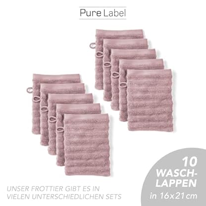 Pure Label Waschlappen - 10er-Pack 16x21cm aus 100% Baumwolle - saugstark, schnelltrockend & weich - Waschhandschuh mit Anhängeschlaufe - Oeko-TEX Zertifiziert - Mauve – Bild 4