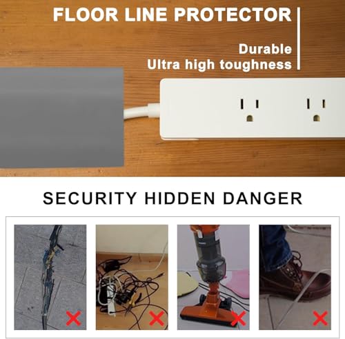 Image of 4Ft Floor Cord Cover Silicone Cable Protector Easy to Install Wire Organizer and Hider Ideal Extension Cord Cover for Home, Office, Garage (Gray)