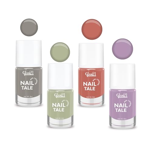 Image of Glam21 Nail Tale- Nail Lacquer | Multicolor|Quick Drying Nail Polish| Glossy Gel Finish Nail Kit | Highly Pigmented & Long Lasting | Chip Resistance | 9ml Each| Pack Of 4 (Shade-09-10-11-12)