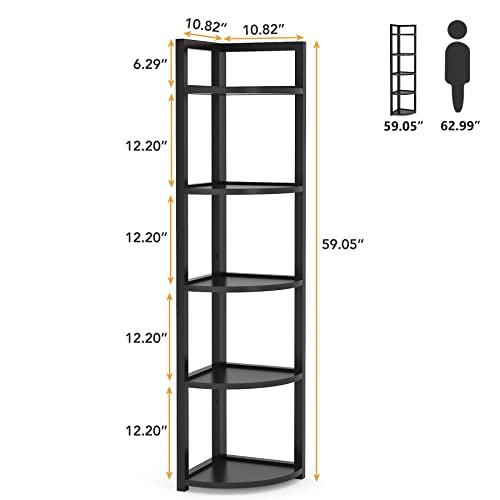 Tribesigns 5 Tier Corner Shelf, Corner Bookshelf Small Bookcase Storage Rack Plant Stand For Living Room, Home Office, Kitchen, Small Space (Black) #TOP1