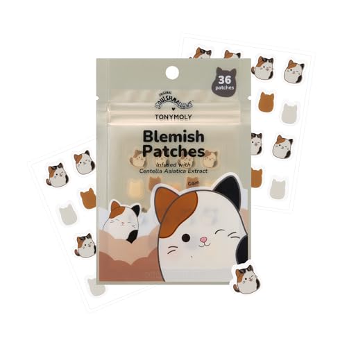 TONYMOLY x Squishmallows Cam the Calico Cat Blemish Patches – Centella Asiatica Hydrocolloid Acne Treatment Stickers for Face – Cute K-Beauty Pimple Patch – 36 Count