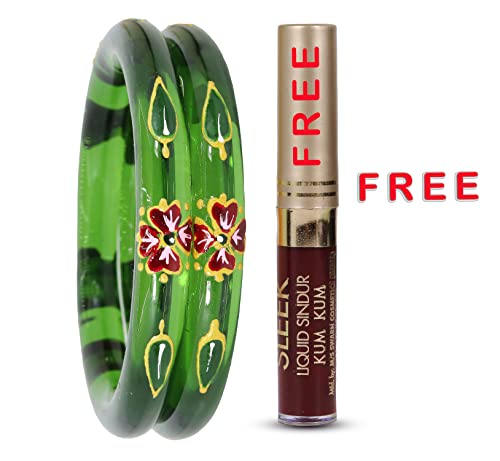 Image of NMII Traditional Glass With Diamond Cutting Pattern Glossy Finished Stylish Kada Set For Women And Girls | Crystal Glass Kada Bangles Set For Wedding, Festive