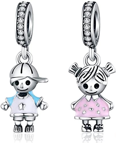 Mar's Designs - Pareja de Charms originales Plata. Niño y niña . Regalos para tu madre. Hijo e hija. Regalo cumpleaños mujer. Colgantes mujer plata para pulseras y collares Cover