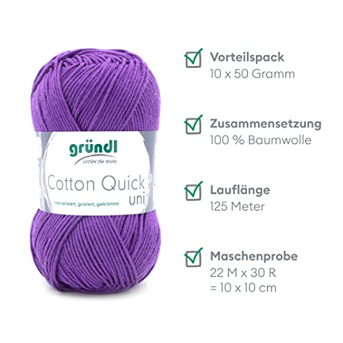 Gründl Cotton Quick Uni knitting/crochet yarn, 10 balls à 50 g (colourful yarn made of 100% cotton, OEKO-TEX certified - Image 2