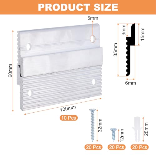 Image of uxcell French Cleat Picture Hanger 4 Inch, 10 Pairs Aluminum Z Clip Supports 50lbs, Interlocking Wall Mounting Bracket, to Hang Mirrors, Panels, Shelves, Headboards, Art Frames