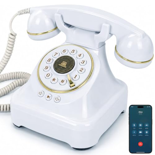 Teléfono fijo Bluetooth estilo retro blanco miniatura 1
