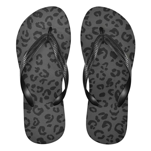 Black Leopard Dark Gray Flip Flop Beach Summer Casual Sandal for Women & Men Shower Shoes 20861871