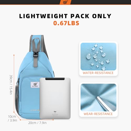 Image of SKYSPER Sling Bag RFID Crossbody Sling Backpack Cross Body Shoulder Bag Travel Hiking Daypack for Women Men(Lightblue)