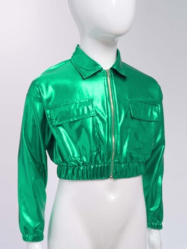 JEATHA Kids Shiny Metallic Bomber Jacket for Boys Girls Motorcycle Baseball Windbreaker Long Sleeve Zip Up Coats3
