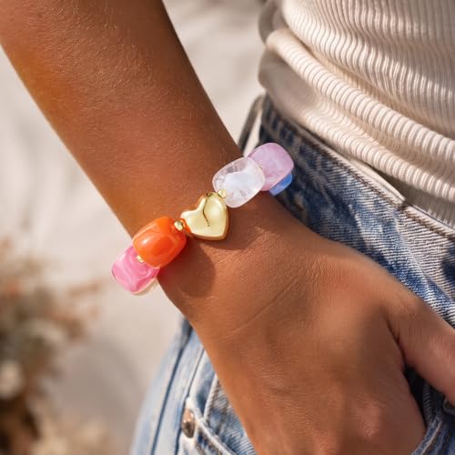 Turandoss Colorful Beaded Bracelet for Women, 14K Gold Plated Heart - image 2