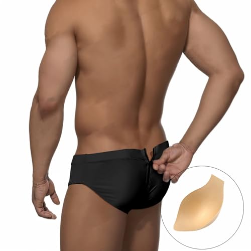 Men's Brief Underwear Low Waisted Brief Swimming Pants Sexy Back Zipper with Cup Swimming Shorts Beach Pants2