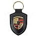Genuine Key Chain Ring for Porsche Vehicle Keys (82mm x 43mm) Porsche Crest Keyfob with Fine Black Leather Fob for Porsche Owners
