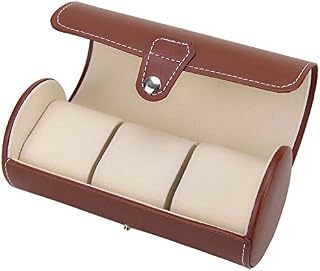 AVESON PU Leather Roll Travel Watch Box Holder Organiser Storage Case 3 Grid for Watches or Bracelets, Brown