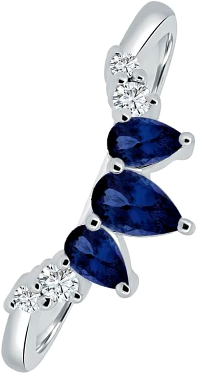 1 Ct Pear Cut Blue Sapphire Womens Curved Stackable Band Ring 925 Sterling Silver 14K White Gold Plated