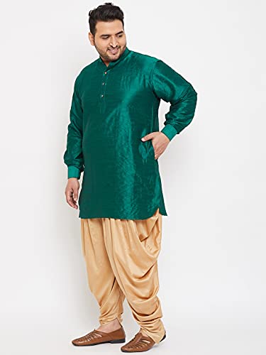 Image of VASTRAMAY Men's Silk Blend Solid Plus Kurta And Dhoti Set - Classic Ethnic Attire for Cultural Celebrations | Curved Hem Kurta With Contrast Cowl Dhoti Set