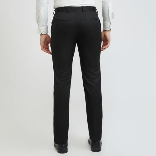 Image of Raymond Men Mid Rise Slim Fit Solid Pattern Poly Viscose Blend Flat Front Formal Trouser